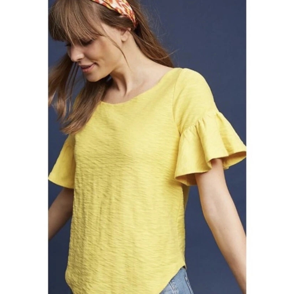 Anthropologie Sunny Yellow Ruffle Sleeve Top